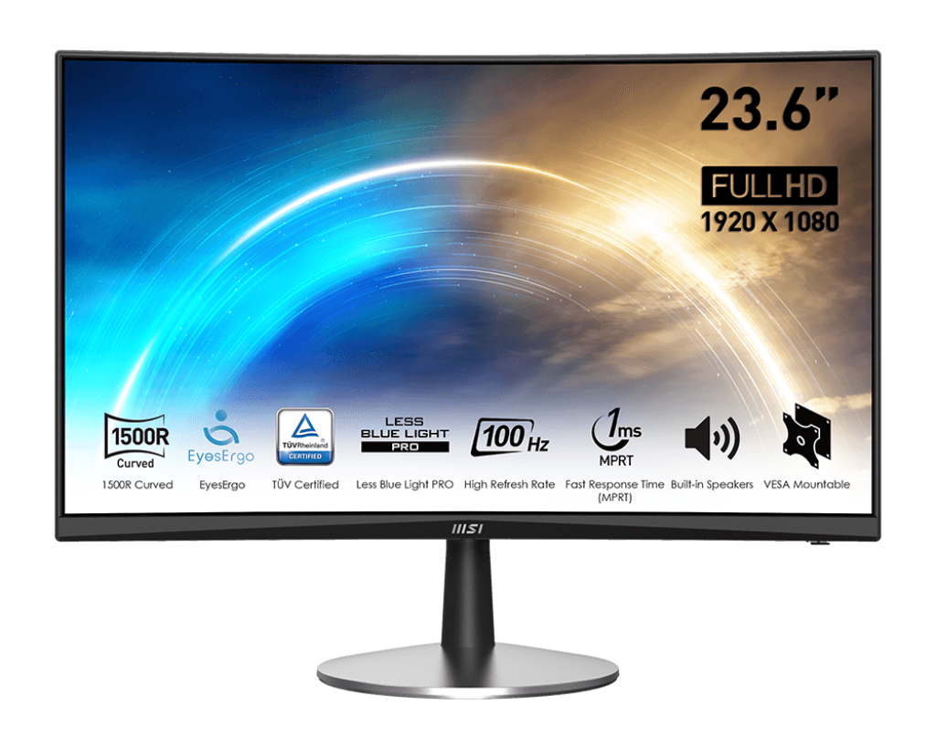 MSI PRO MP2422C 24-inch FHD, Frequency 100Hz VA, Curve 1500R, Black Monitor MSI PRO MP2422C 24-inch FHD, Frequency 100Hz VA, Curve 1500R, Black Monitor